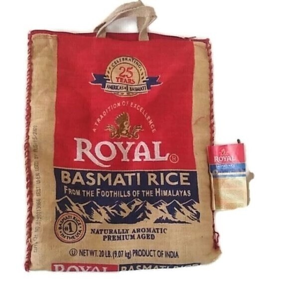 Royal Basmati Rice Burlap Bag Tote Handles - Picture 2 of 4